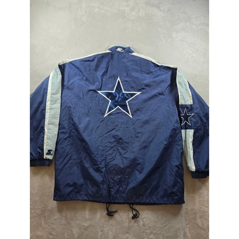 Starter Dallas Cowboys Windbreaker Jacket Mens XXL Blue NFL Full Zip Lined Nylon